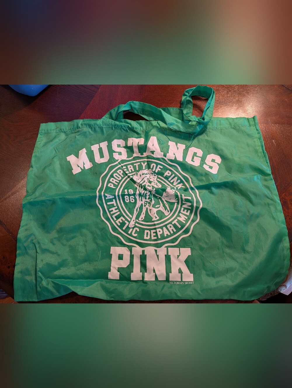 PINK Victoria's Secret Green Mustangs Tote Bag, Laundry Bag